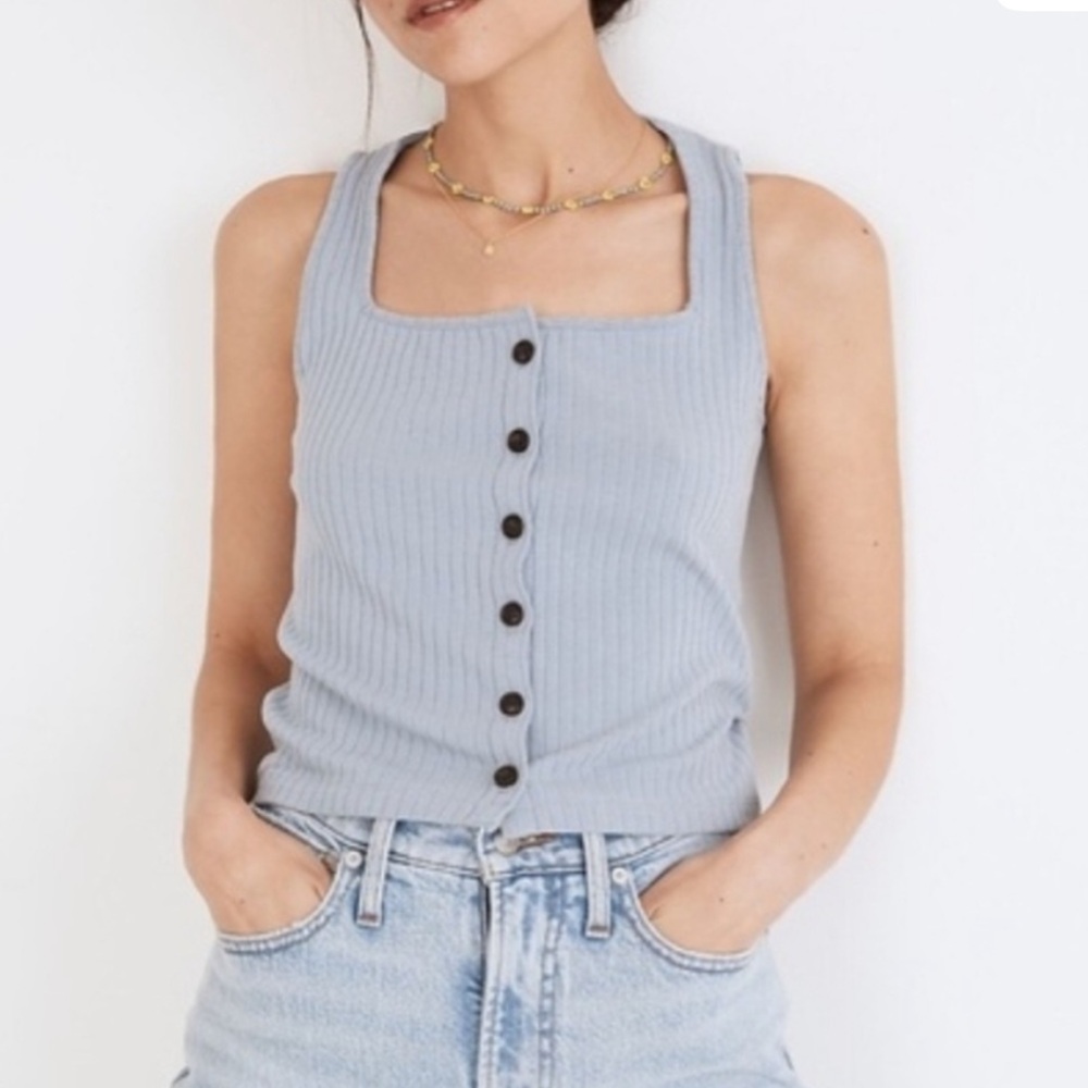 MADEWELL Women's Blue Button-Down Tank Top